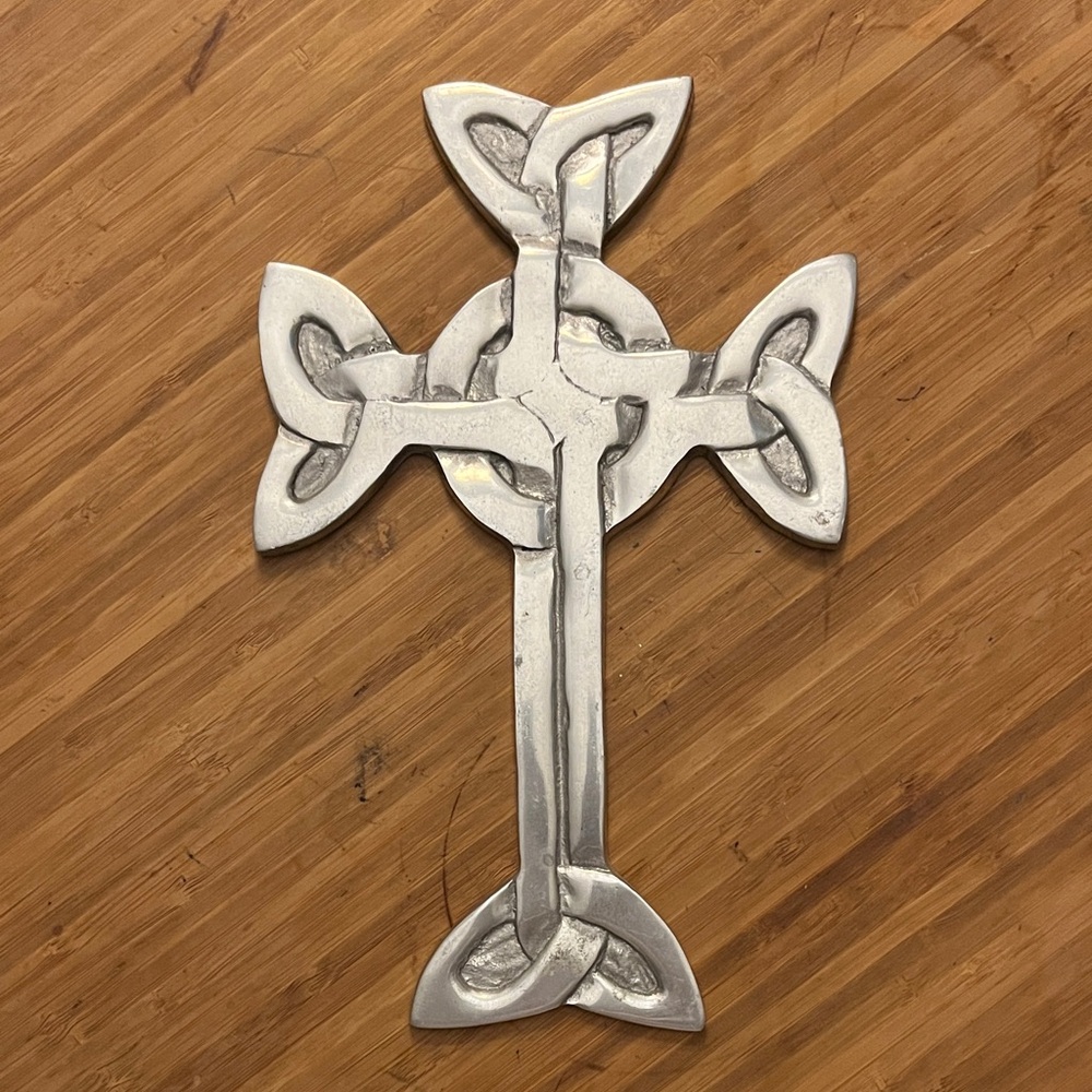 Cast Pewter Wall Celtic Cross with Celtic Knot details